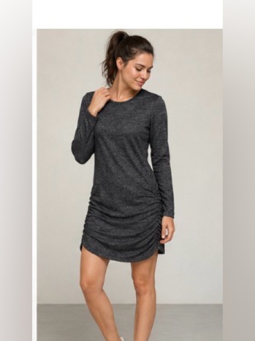 Athleta Charcoal Heather Ruched Long Sleeve Athletic Dress L
